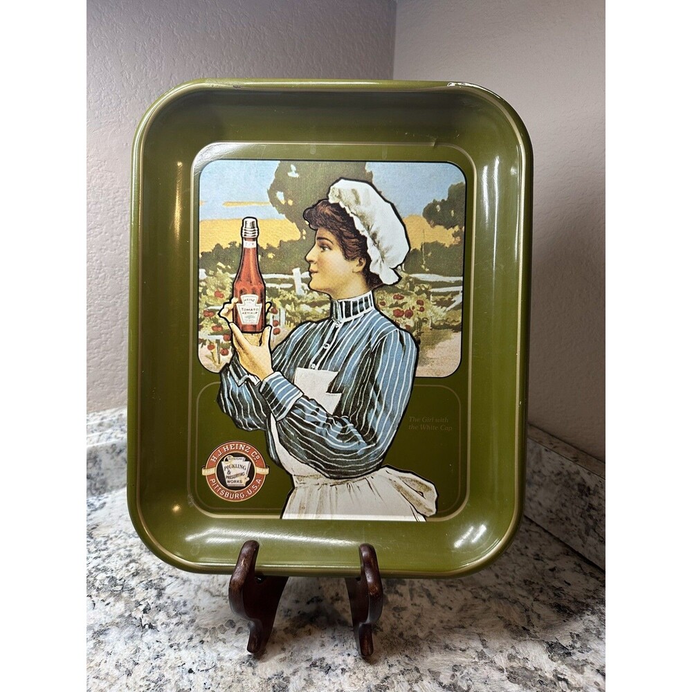 Vintage H.J. Heinz Ketchup Tin Tray “The Girl With The White Cap” 13" x 10"